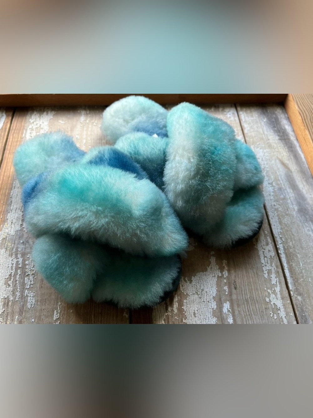 Emu Australia Mayberry Teal & Aqua Shearling Slide Slippers Kids sz 13 nwot